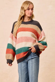 BiBi Stripes Color Block Chunky Sweater on Simply Obsessed