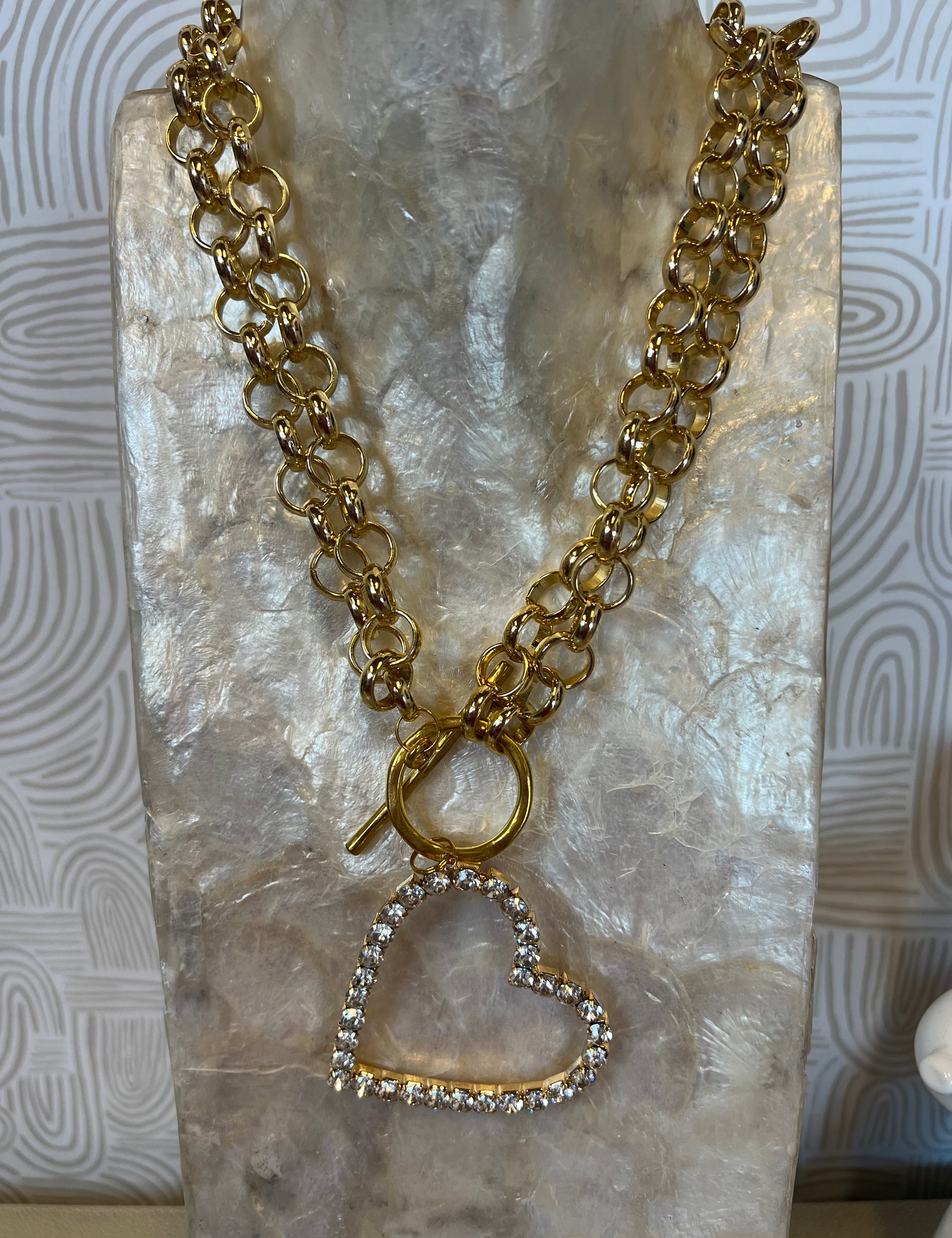 JEWELRY SALE Bling Heart On Double Chain Necklace on Simply Obsessed
