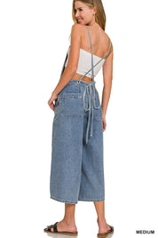 ZENANA Denim Medium Washed Wide Leg Overalls on Simply Obsessed