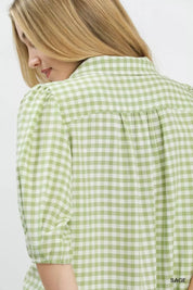 UMGEE Gingham Puff Sleeve Collared Blouse on Simply Obsessed