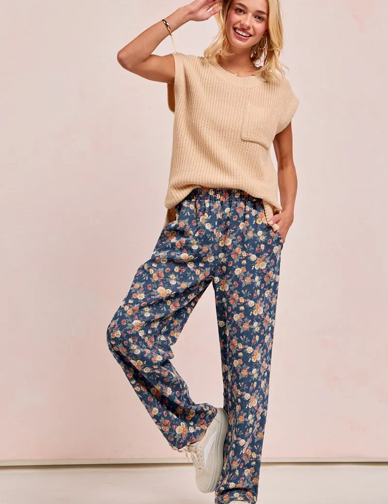 BiBi Washed Floral Print Wide Leg Jeans on Simply Obsessed