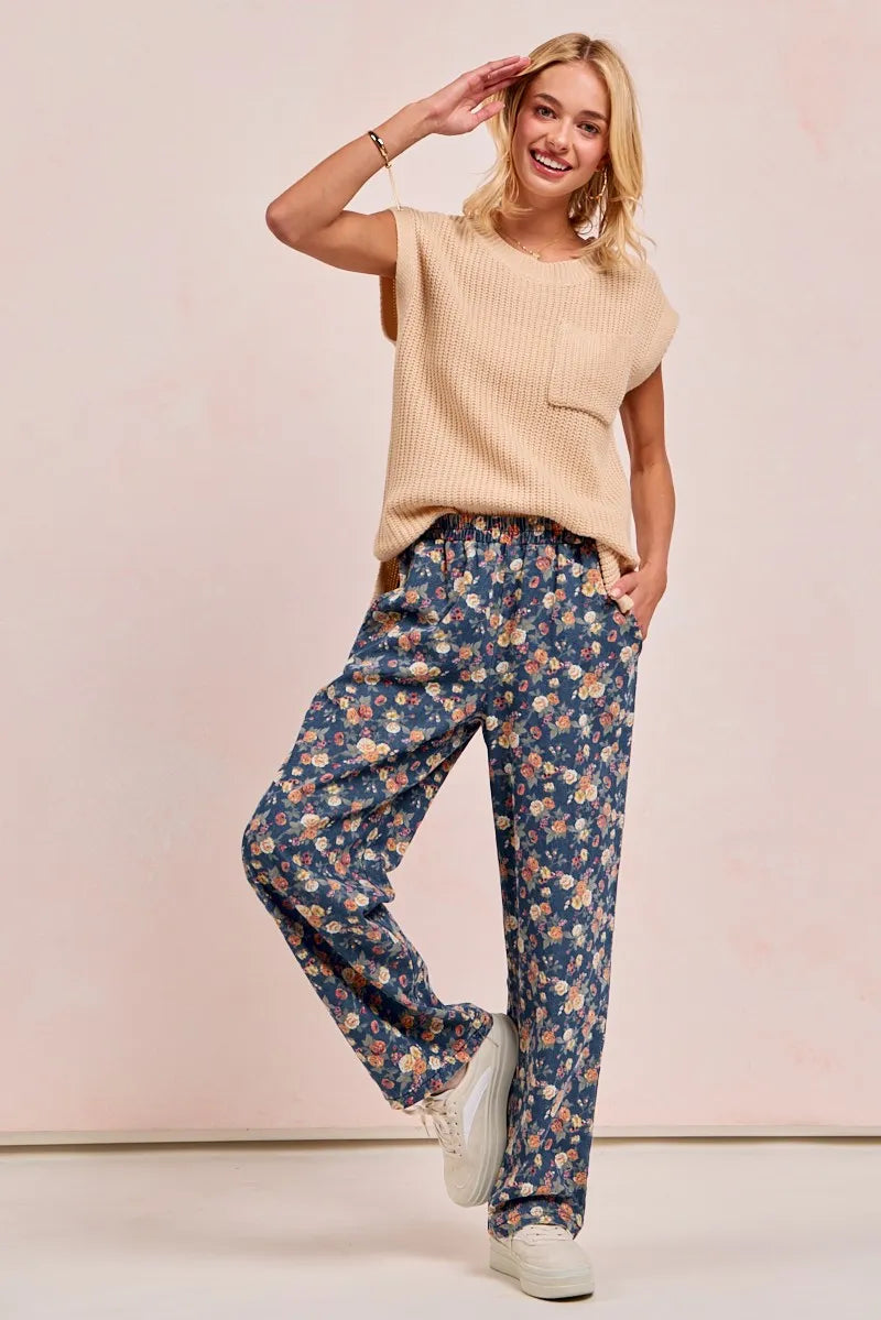 BiBi Washed Floral Print Wide Leg Jeans on Simply Obsessed