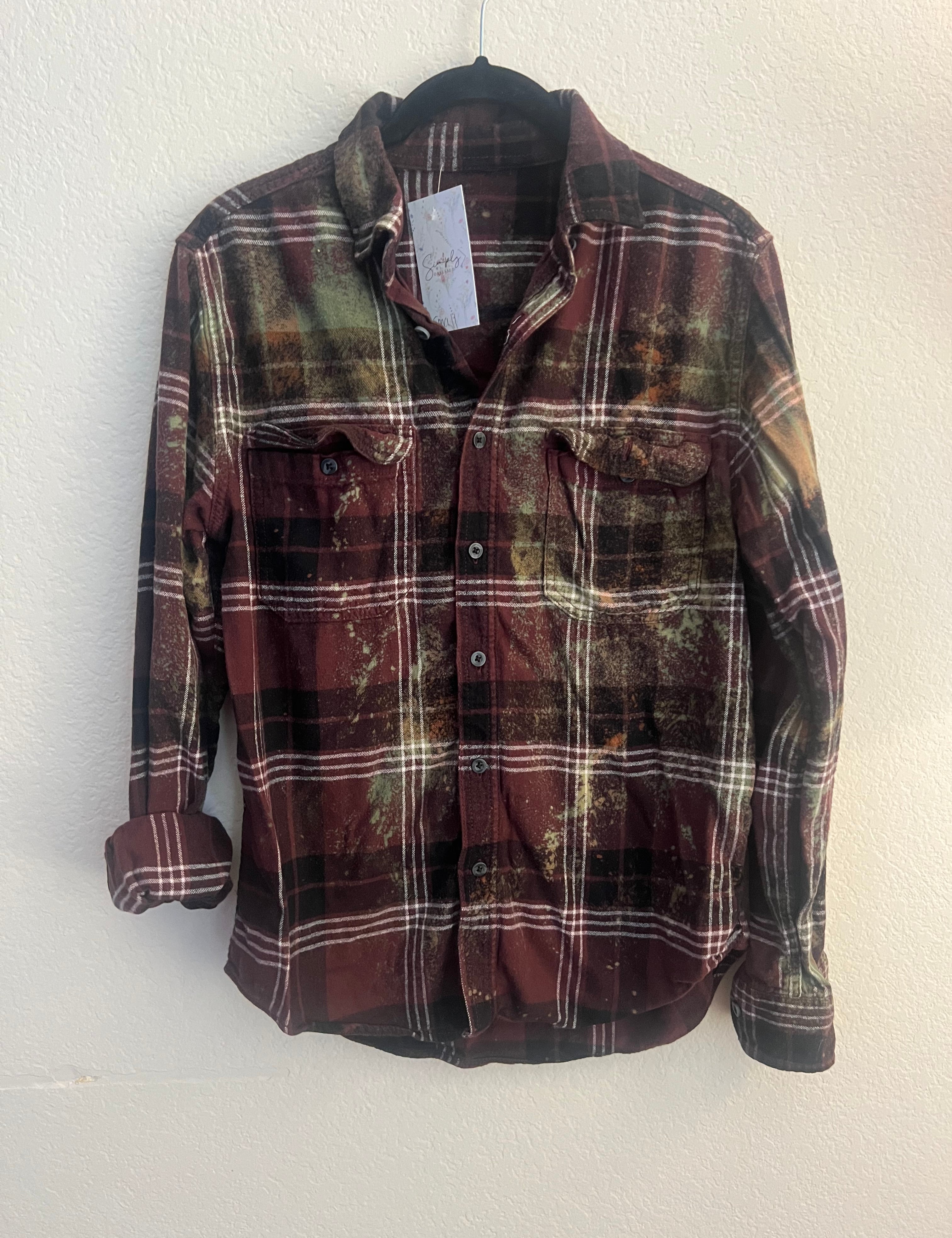 Malibu Hippie #210 SMALL Bleached Dark Red Flannel on Simply Obsessed