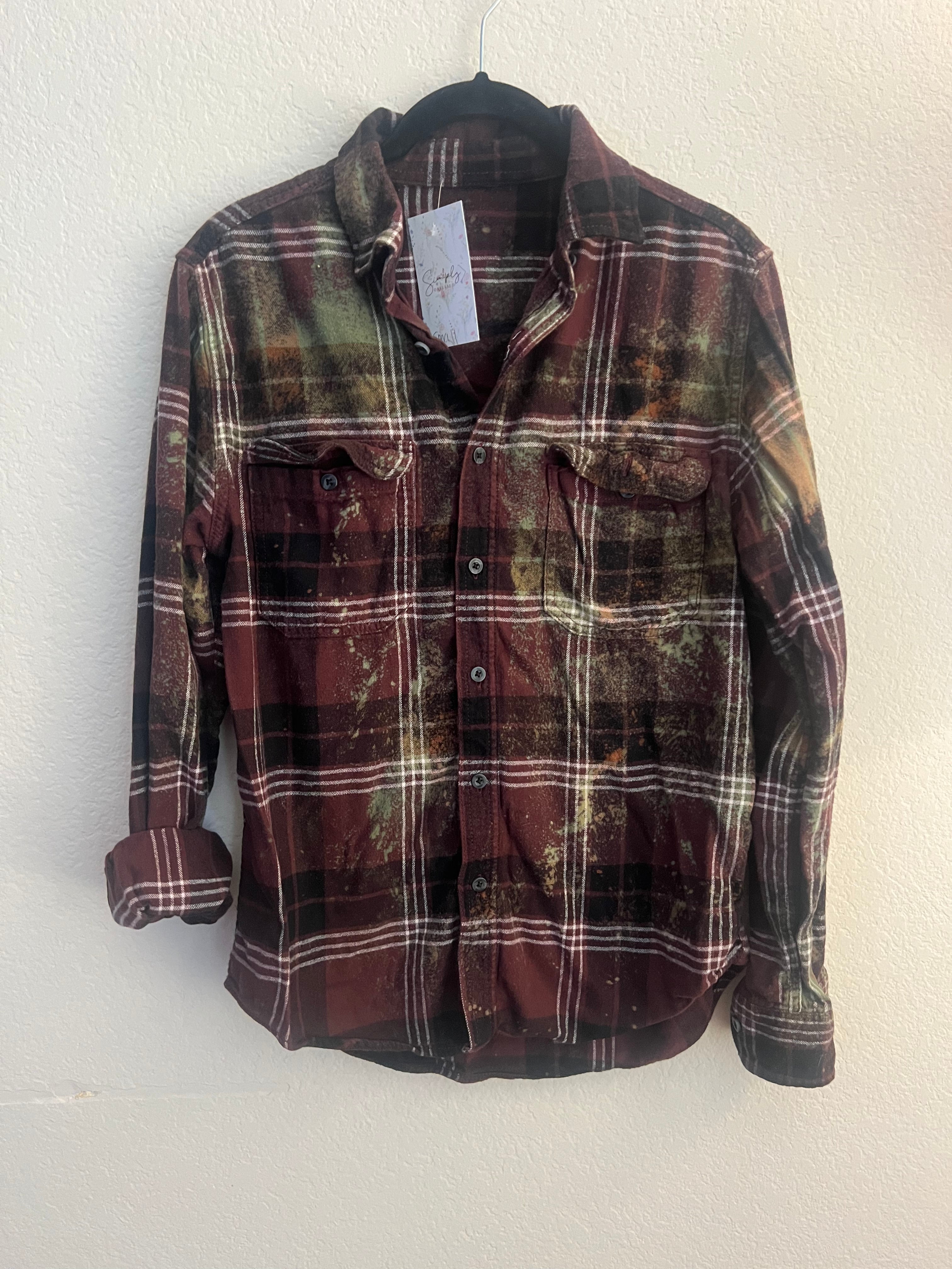 Malibu Hippie #210 SMALL Bleached Dark Red Flannel on Simply Obsessed