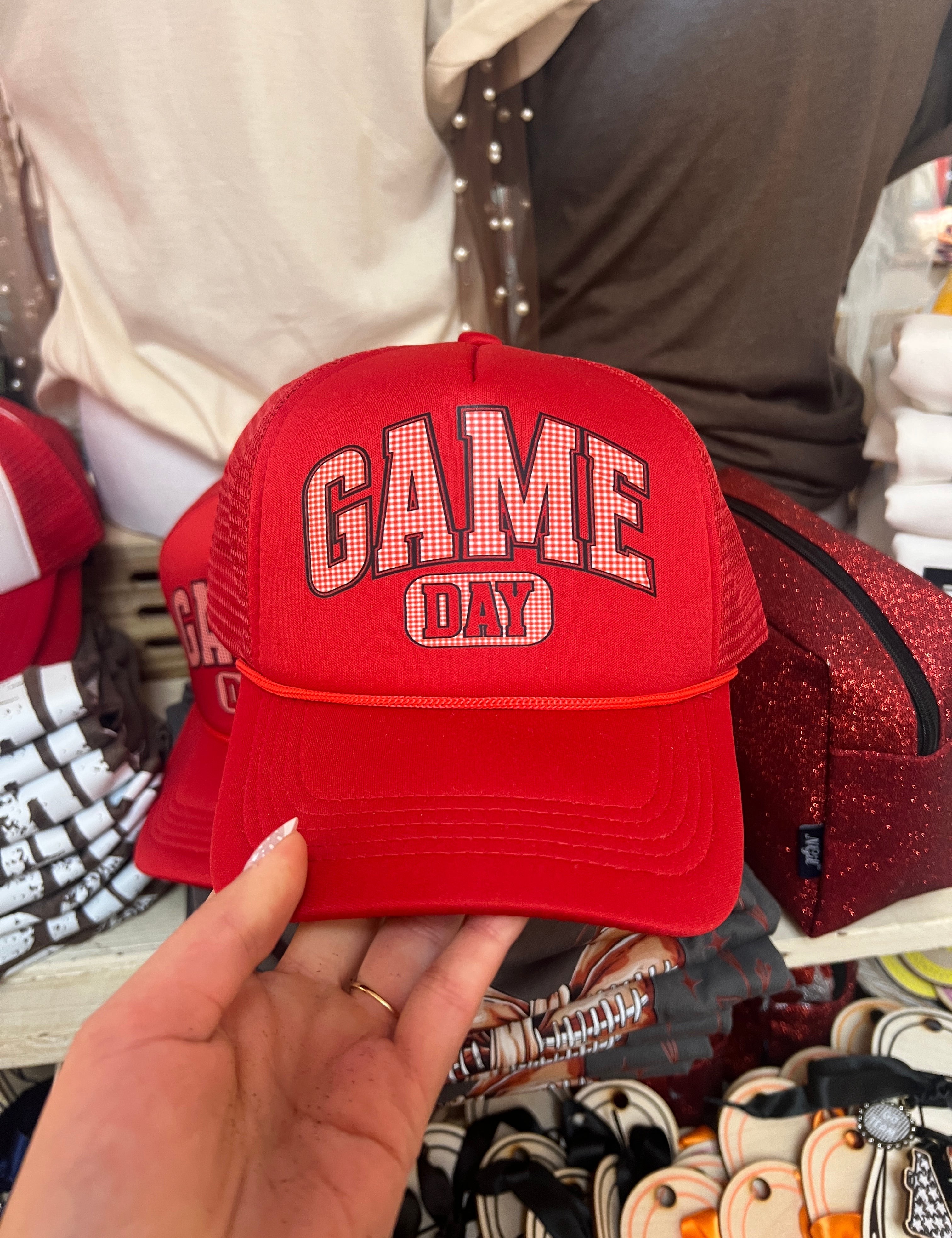 KIG Game Day Red Trucker Hat on Simply Obsessed