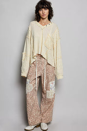 POL V-Neck Long Sleeve Top with Stitch Detail on Simply Obsessed