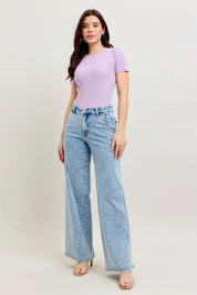 Judy Blue Full Size High Waist Wide Leg Jeans with Skewed Inseam Plus Size on Simply Obsessed