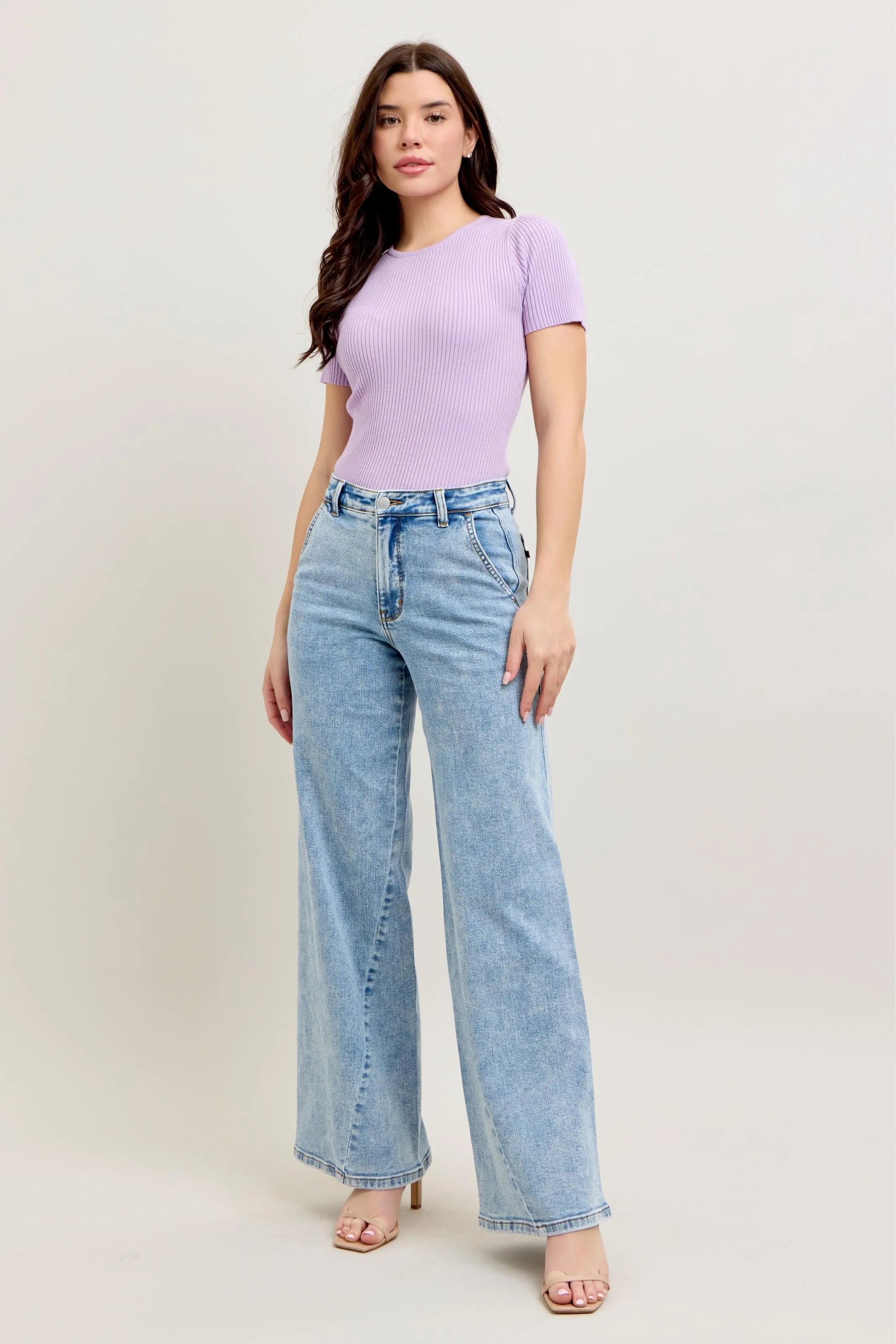 Judy Blue Full Size High Waist Wide Leg Jeans with Skewed Inseam Plus Size on Simply Obsessed