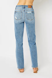 Judy Blue Full Size High Waist Straight Jeans with Heavy Destroy Plus Size on Simply Obsessed