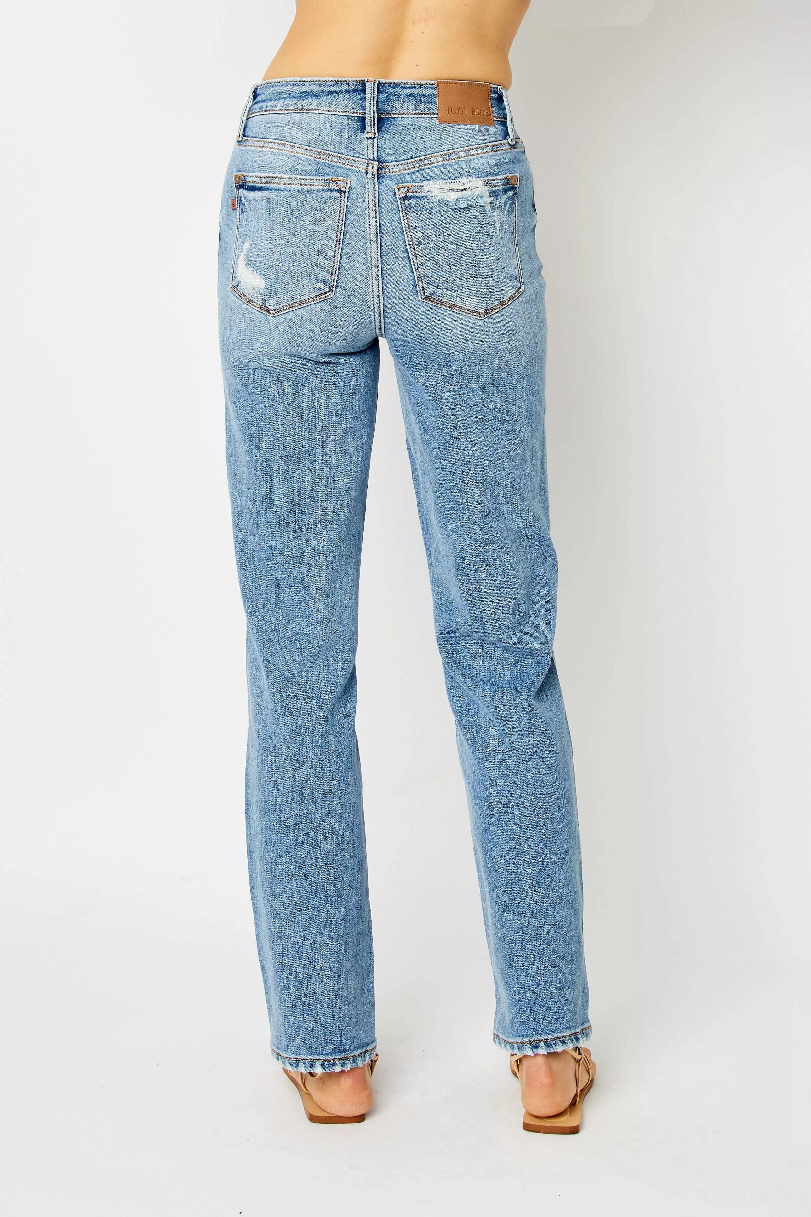 Judy Blue Full Size High Waist Straight Jeans with Heavy Destroy Plus Size on Simply Obsessed