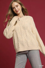 UMGEE Pearl-Embellished Long Sleeve Sweater on Simply Obsessed