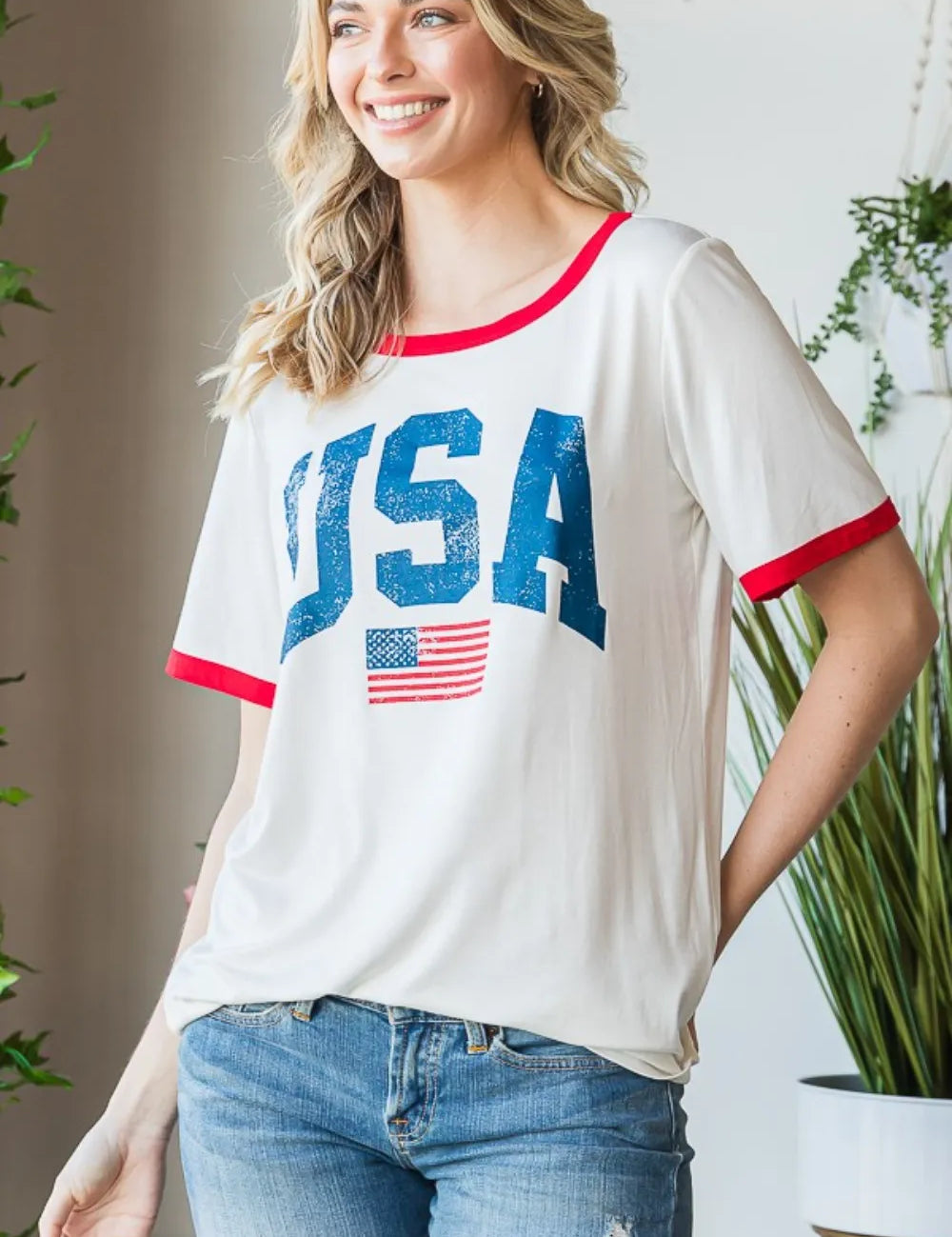 HEIMISH Full Size USA Contrast Trim Short Sleeve T-Shirt on Simply Obsessed
