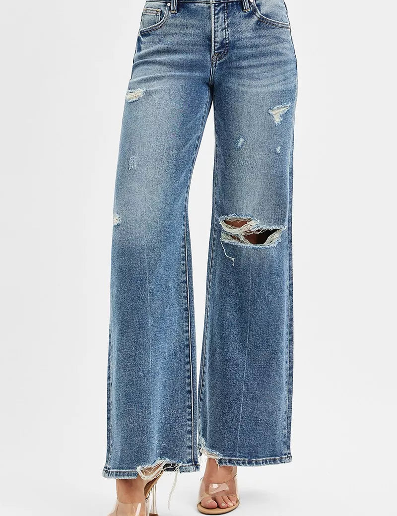 RISEN Tummy Control Mid Rise Fit Wide Jeans on Simply Obsessed