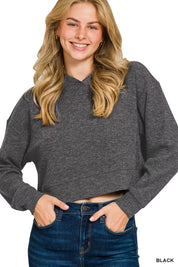 ZENANA Drop Shoulder Ribbed Crop Hoodie on Simply Obsessed