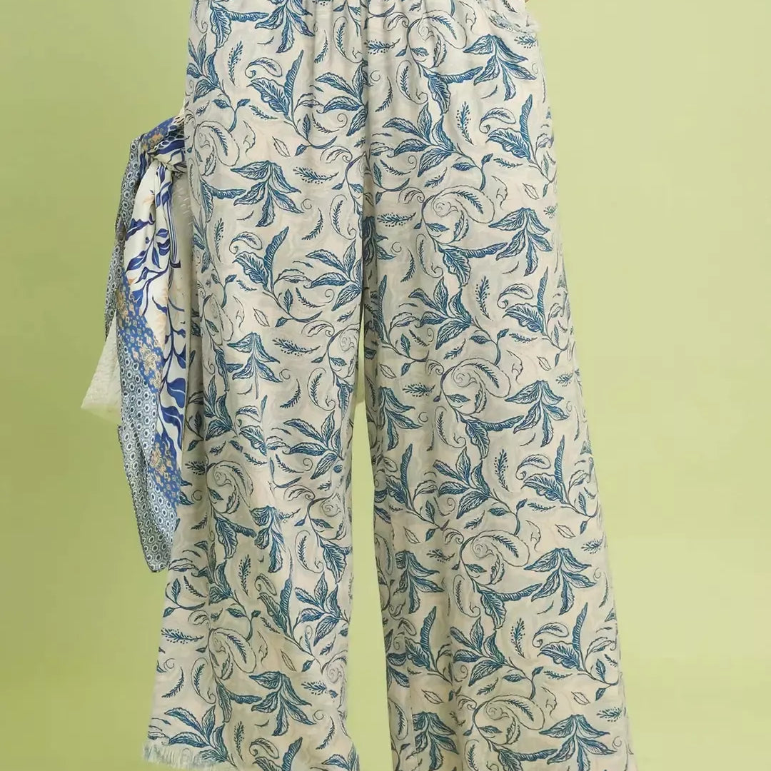 UMGEE Linen Printed Wide Leg Raw Hem Pants on Simply Obsessed