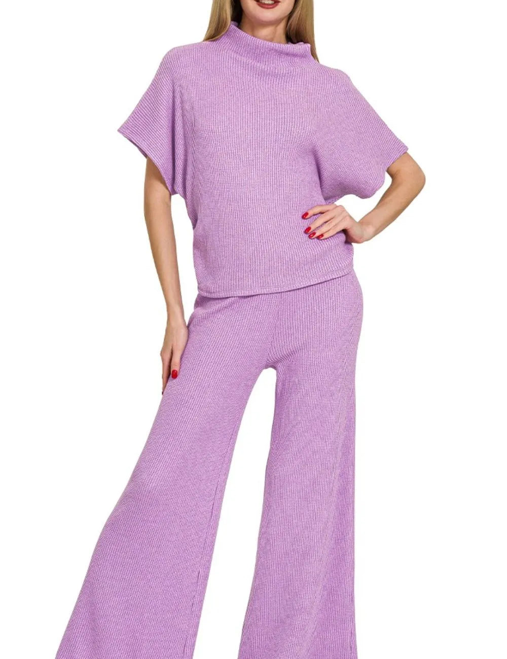 ZENANA Sweater Mock Neck Top & Long Pants Set on Simply Obsessed