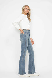 JUDY BLUE Full Size Tummy Control Back Embroidered Pocketed Bootcut Jeans Plus Size on Simply Obsessed