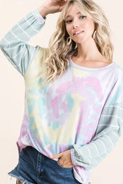 BIBI Tie Dye Terry Top with Wide Stripe Thermal Waffle **LA DEAL** on Simply Obsessed