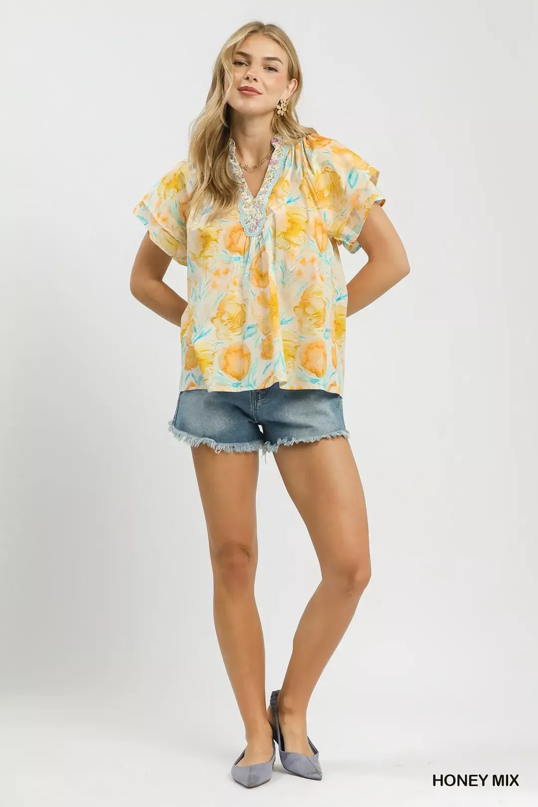 UMGEE Mix Floral Print Blouse with Crochet Lace Trim **DEBUT SALE** on Simply Obsessed