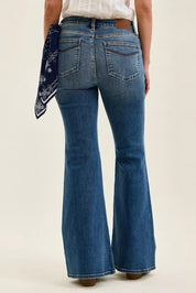 JUDY BLUE Mid Rise Jaqueline Flare with Triple Needle Back Pkts and Bandana Loop on Simply Obsessed