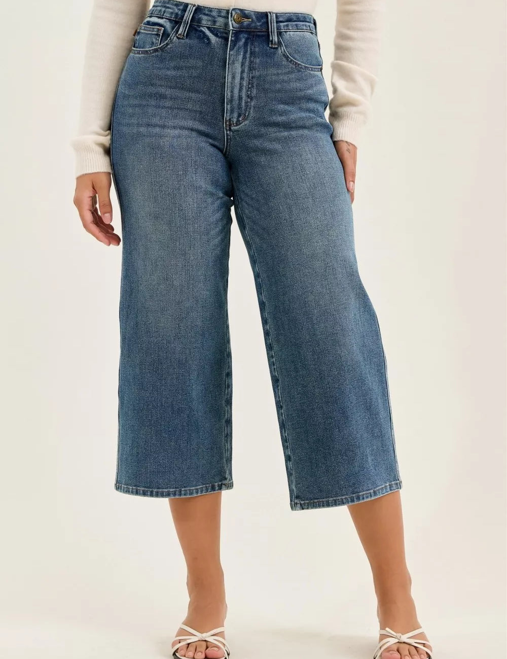 JUDY BLUE High Waist "Dottie" Wide Crop Md Quarry Fade Jeans on Simply Obsessed