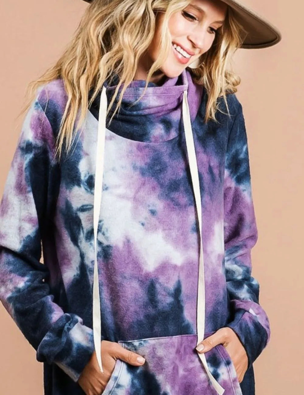 BIBI Brushed Tie Dye Overlapped Turtle Neck Sweatshirt on Simply Obsessed