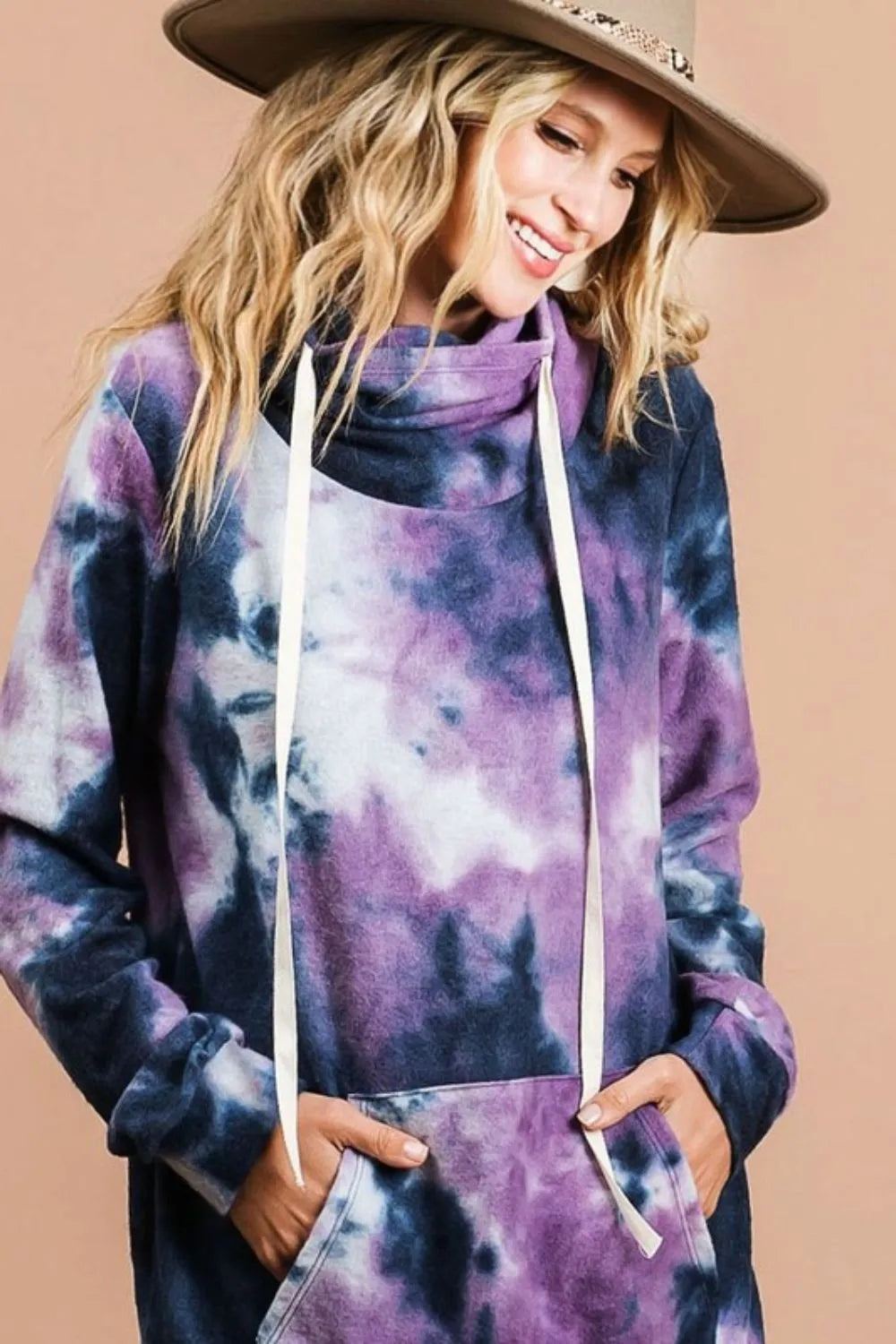 BIBI Brushed Tie Dye Overlapped Turtle Neck Sweatshirt on Simply Obsessed