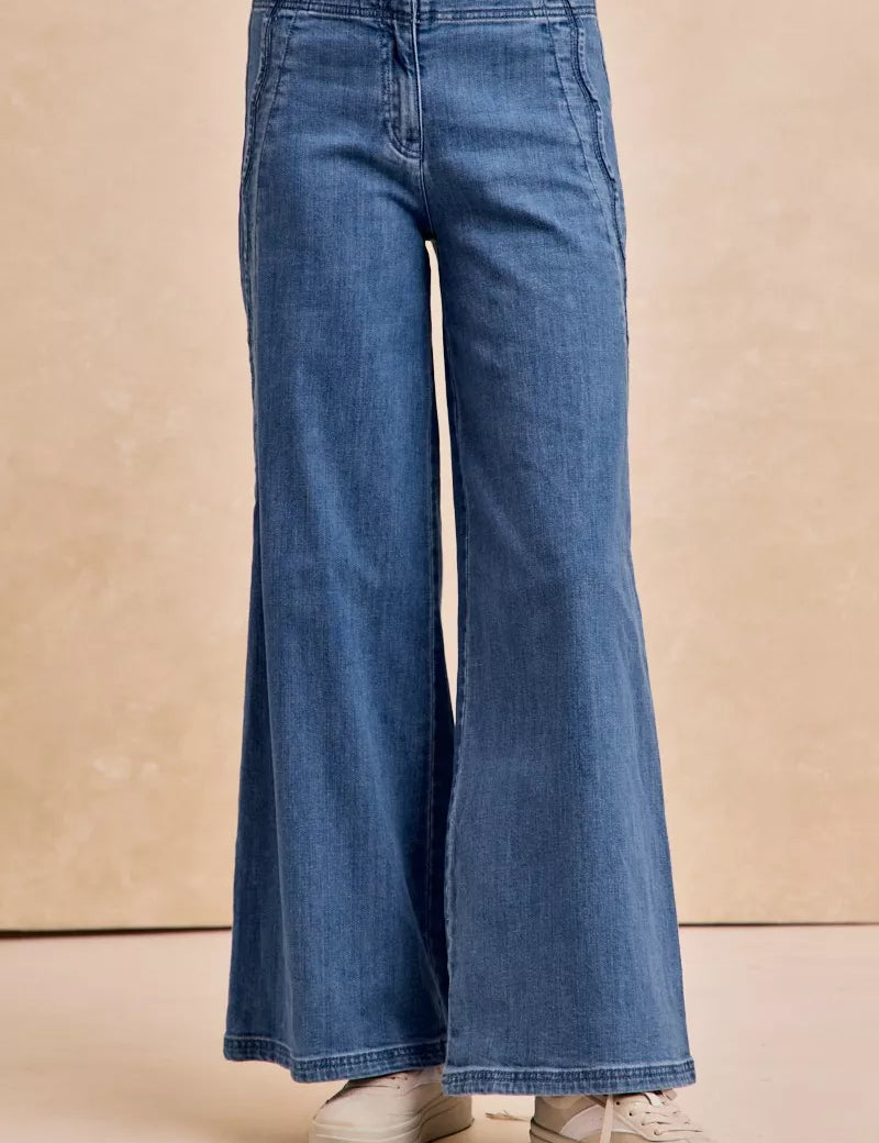 BIBI Wavy Side Edge Detail Lined Wide Leg Jeans on Simply Obsessed