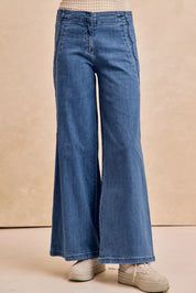 BIBI Wavy Side Edge Detail Lined Wide Leg Jeans on Simply Obsessed
