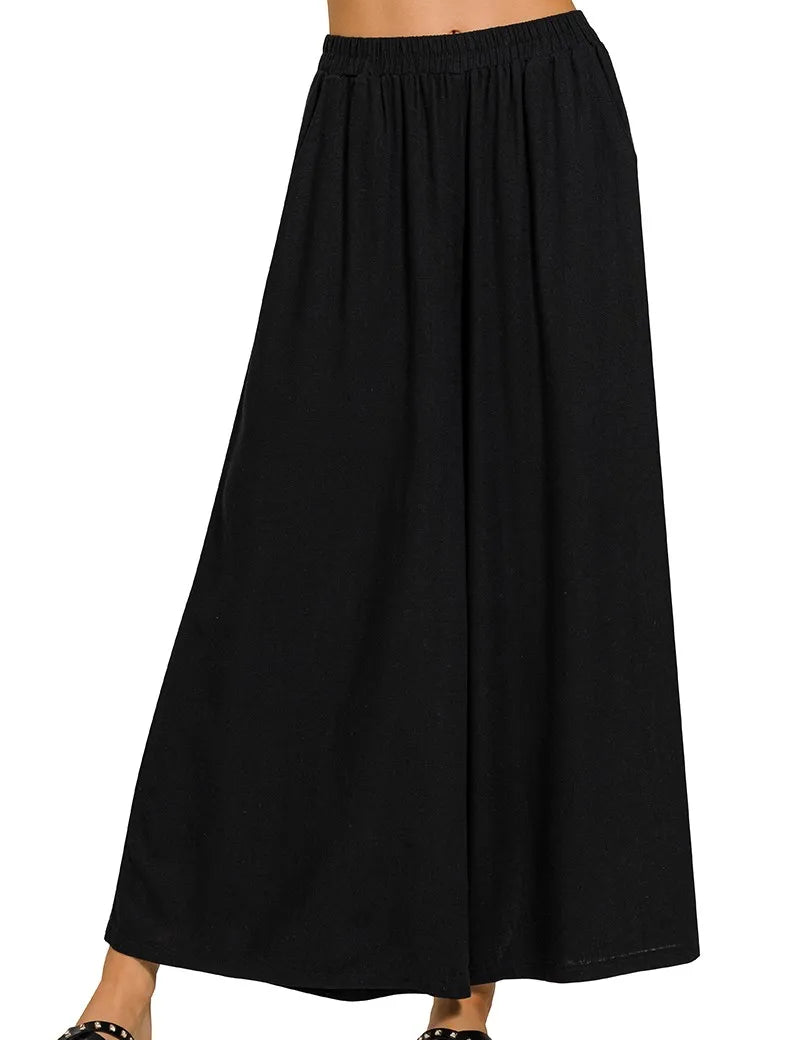 ZENANA Woven Pleated Linen Blend Wide Leg Pants on Simply Obsessed
