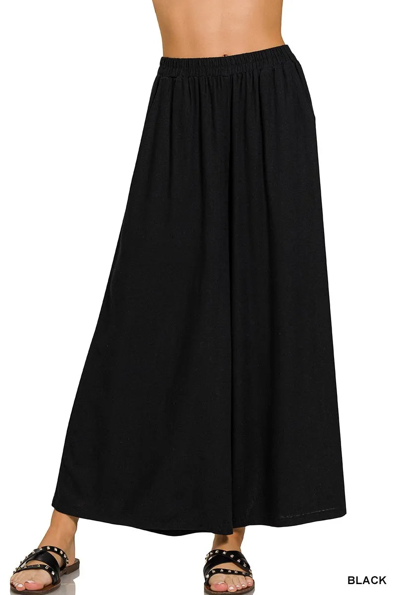 ZENANA Woven Pleated Linen Blend Wide Leg Pants on Simply Obsessed