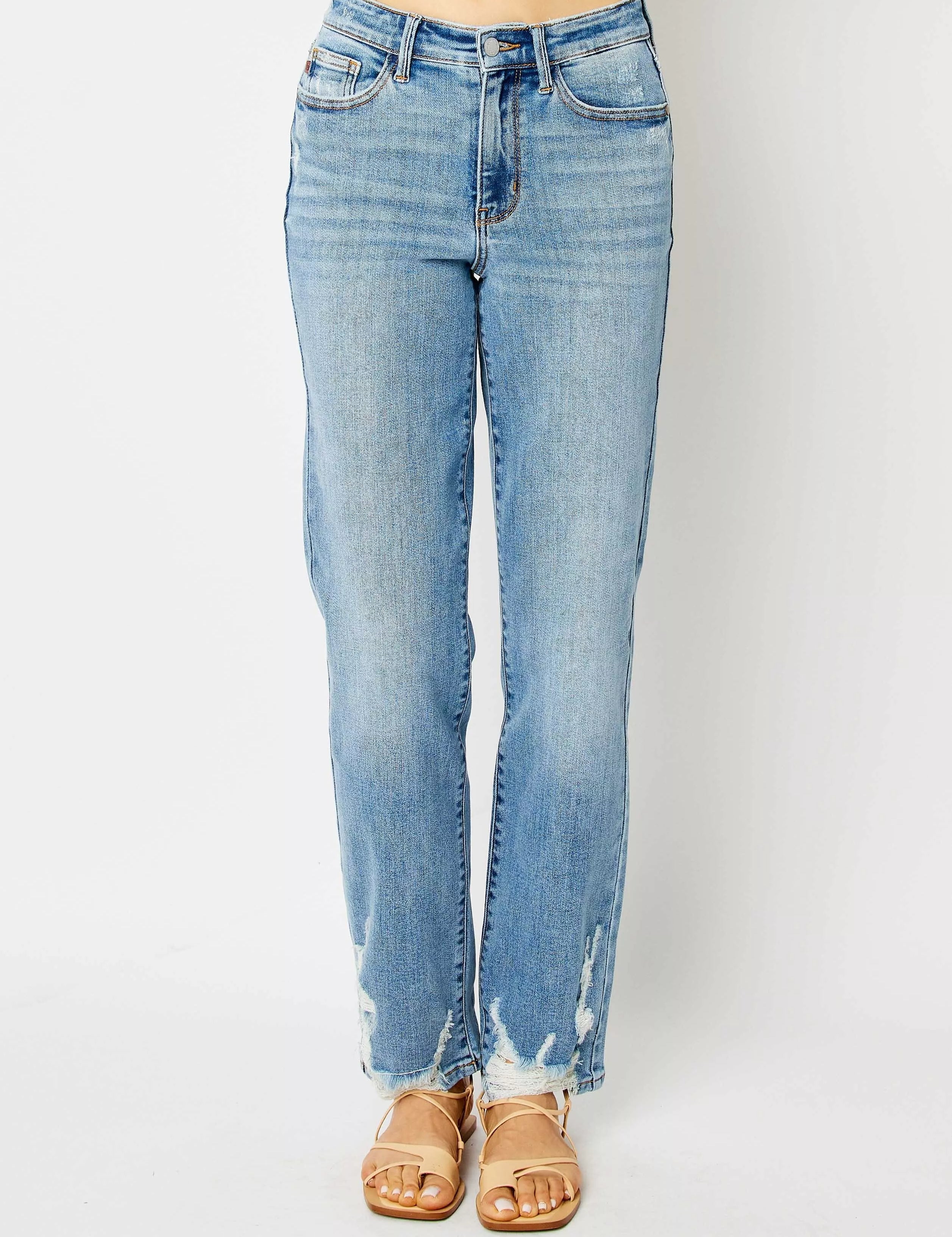 Judy Blue Full Size High Waist Straight Jeans with Heavy Destroy Plus Size on Simply Obsessed