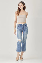 RISEN High Waist Distressed Cropped Bootcut Jeans on Simply Obsessed