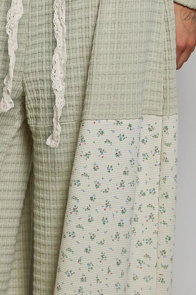 POL Patchwork Mixed Knit Wide Leg Pants on Simply Obsessed