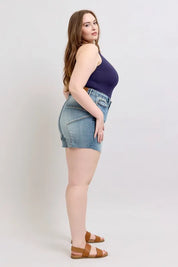 JUDY BLUE Full Size High Waist Star Seam Detail Denim Shorts Plus Size on Simply Obsessed