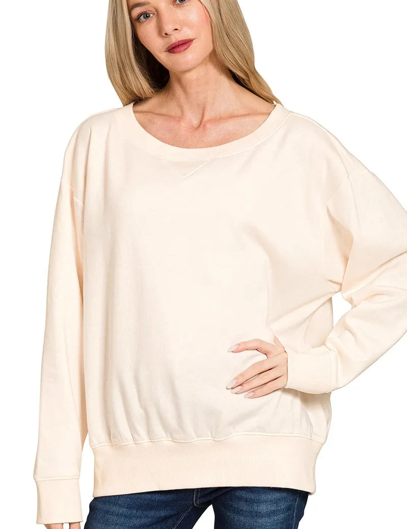 Zenana Fleece Boat Neck Sweatshirt on Simply Obsessed