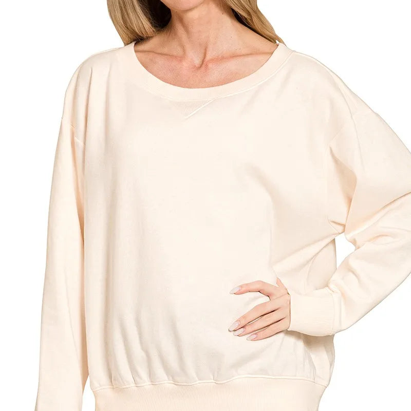 Zenana Fleece Boat Neck Sweatshirt on Simply Obsessed