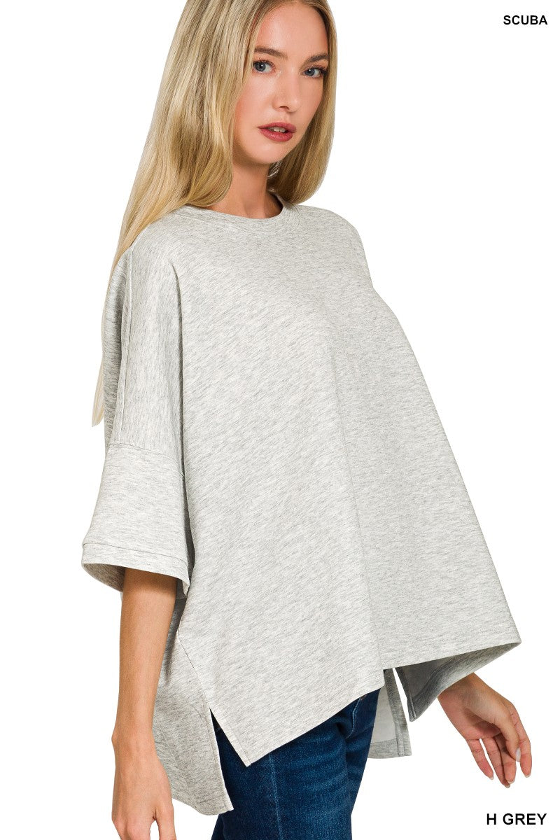 ZENANA Scuba Round Neck Top with Side Slits on Simply Obsessed