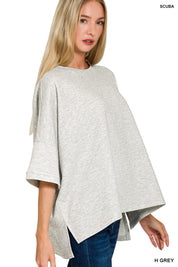 ZENANA Scuba Round Neck Top with Side Slits on Simply Obsessed