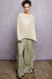 POL Openwork Round Neck Knit Top with Shiny Detail on Simply Obsessed