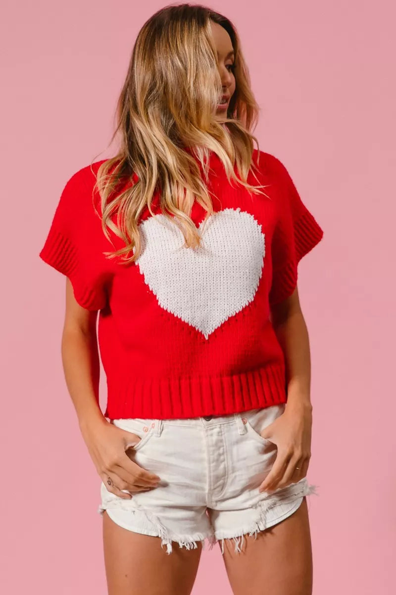 BIBI Rib Banded Heart Pattern Valentines Sweater on Simply Obsessed