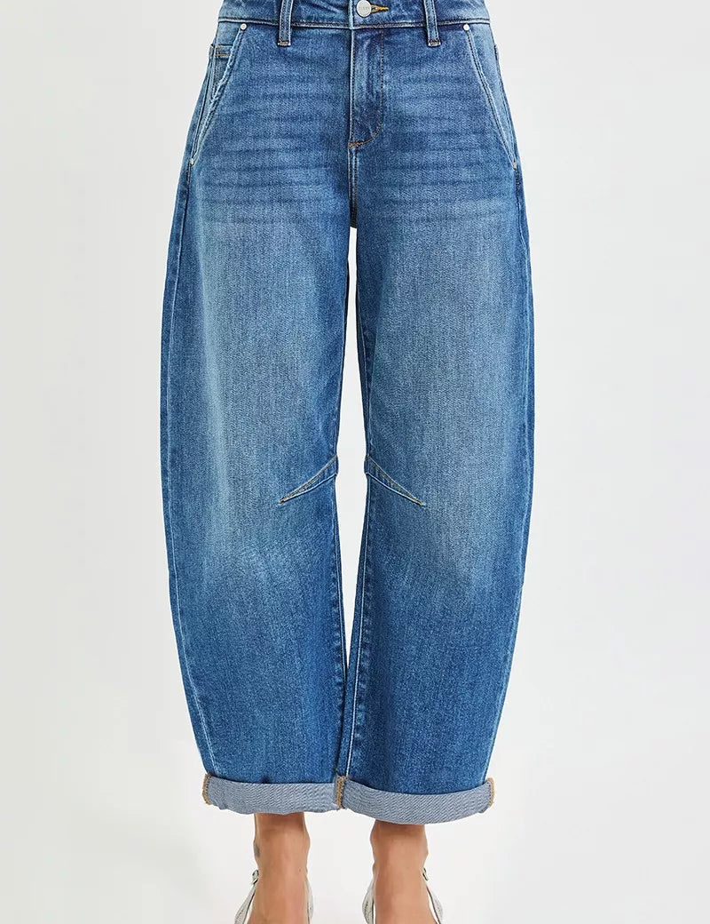 RISEN Slouchy Cropped Barrel Jeans With Cuffed Hem on Simply Obsessed