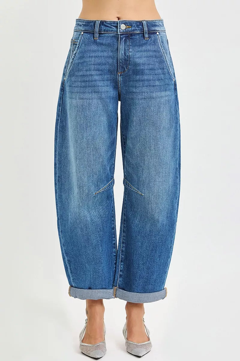 RISEN Slouchy Cropped Barrel Jeans With Cuffed Hem on Simply Obsessed