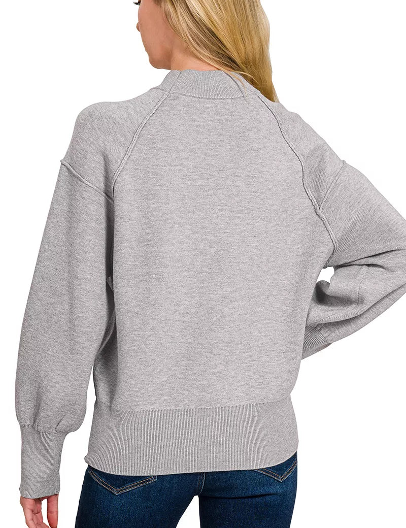 Zenana Viscose Mock Neck Exposed Seam Sweater on Simply Obsessed