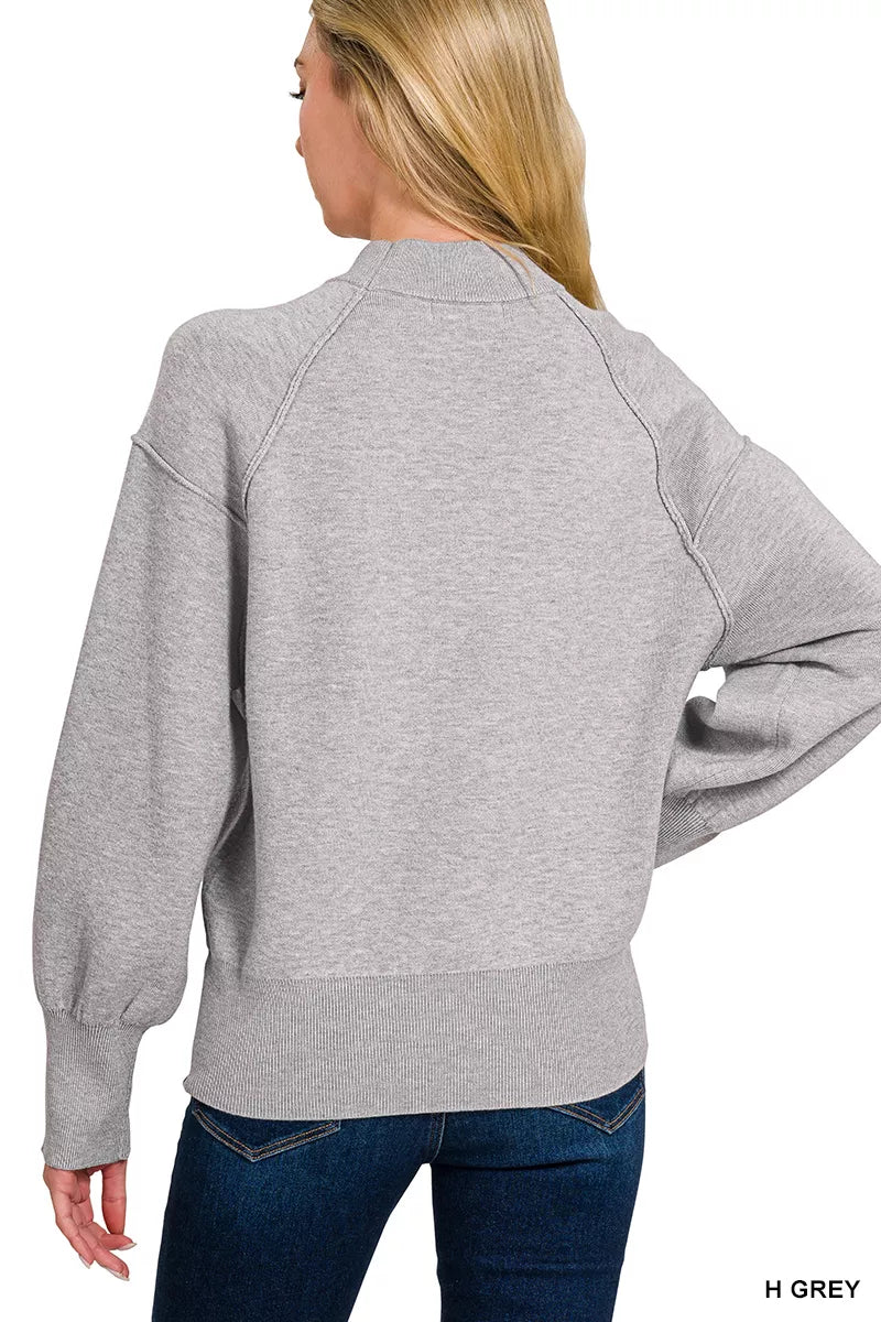 Zenana Viscose Mock Neck Exposed Seam Sweater on Simply Obsessed