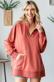 FIRST LOVE Grommet Split Neck Kangaroo Pocket Sweatshirt **FALL DEBUT SALE** on Simply Obsessed
