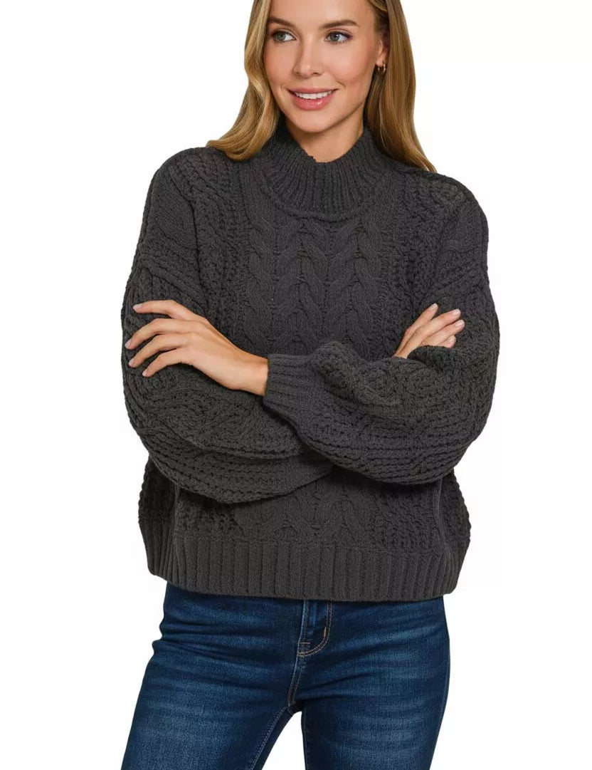 ZENANA Cable-Knit Ribbed Turtleneck Sweater on Simply Obsessed