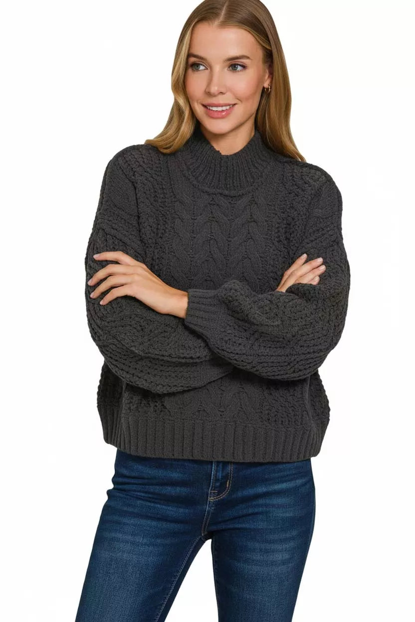 ZENANA Cable-Knit Ribbed Turtleneck Sweater on Simply Obsessed