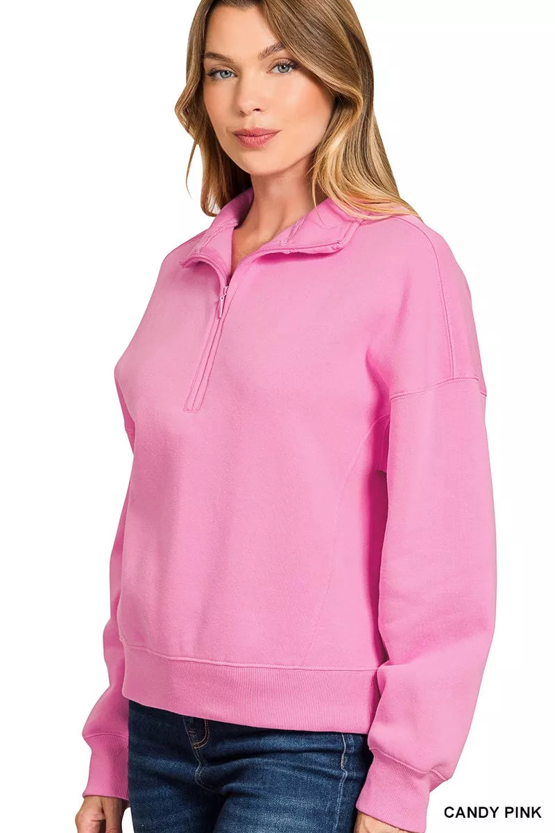 ZENANA Fleece High Neck Half Zip Sweatshirt on Simply Obsessed