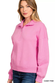 ZENANA Fleece High Neck Half Zip Sweatshirt on Simply Obsessed